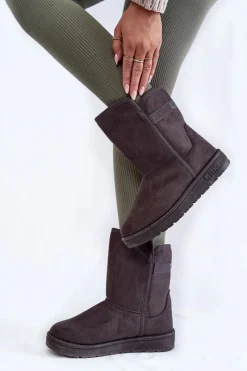 Clearance Damskie Wysokie Śniegowce Big Star KK274619 Szare Damskie Śniegowce Damskie