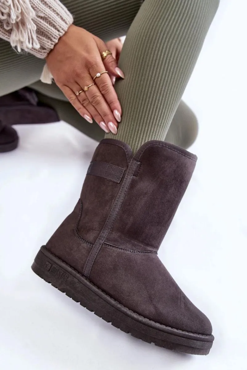 Clearance Damskie Wysokie Śniegowce Big Star KK274619 Szare Damskie Śniegowce Damskie