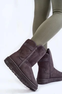 Clearance Damskie Wysokie Śniegowce Big Star KK274619 Szare Damskie Śniegowce Damskie