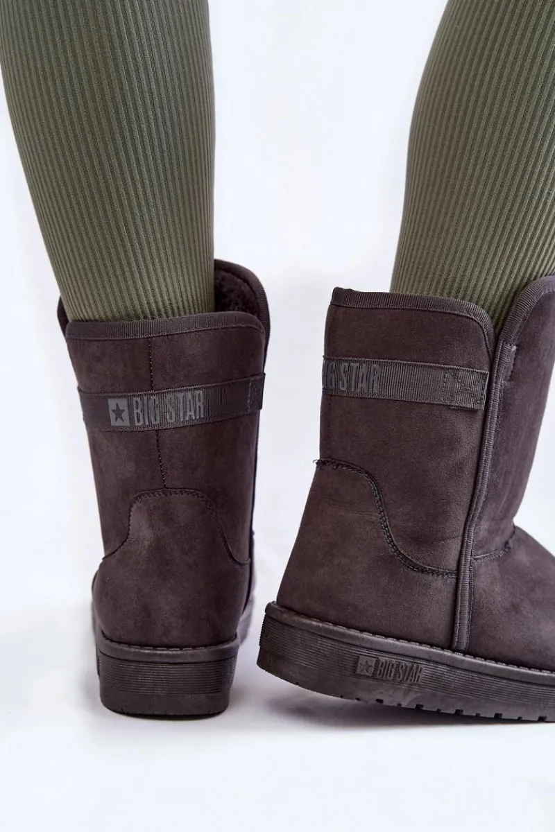 Clearance Damskie Wysokie Śniegowce Big Star KK274619 Szare Damskie Śniegowce Damskie