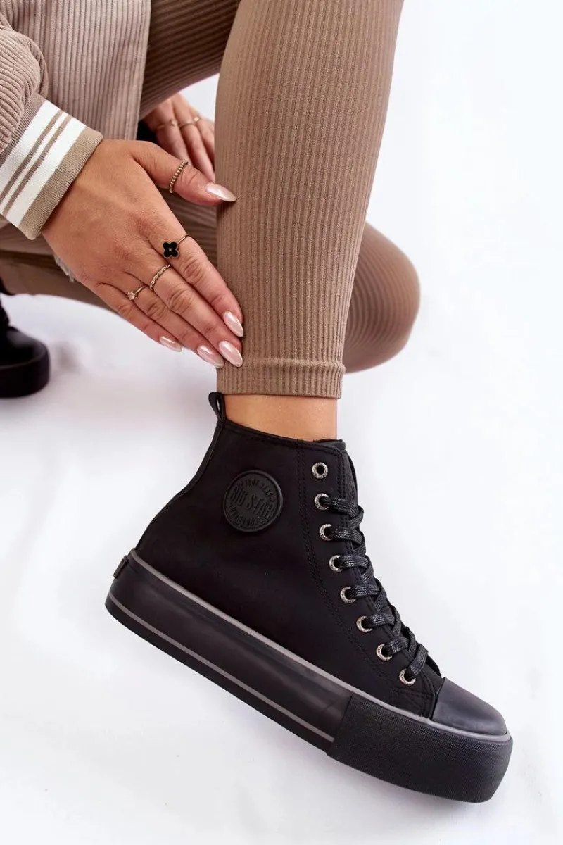 Trampki Ocieplane|Trampki Damskie Big Star>Big Star Shoes Damskie Wysokie Ocieplane Trampki Big Star KK274173 Czarne