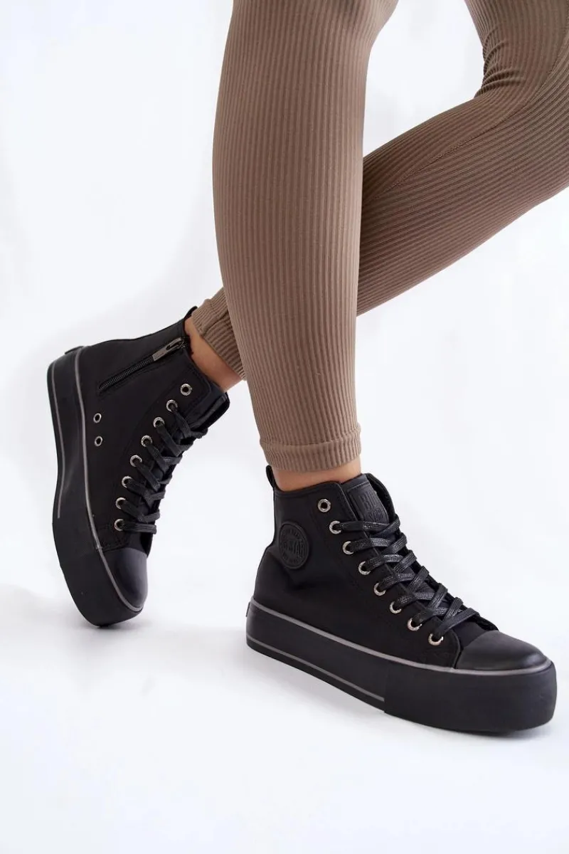 Trampki Ocieplane|Trampki Damskie Big Star>Big Star Shoes Damskie Wysokie Ocieplane Trampki Big Star KK274173 Czarne