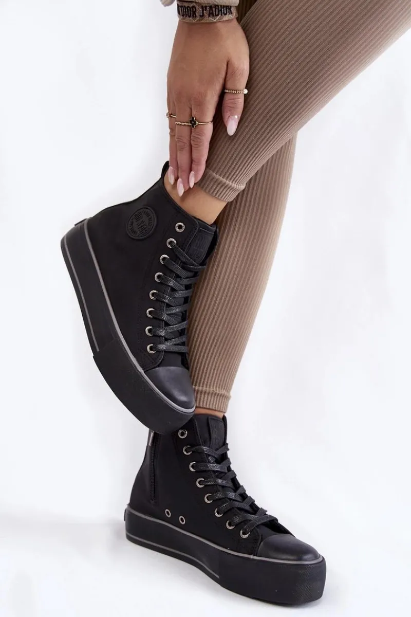 Trampki Ocieplane|Trampki Damskie Big Star>Big Star Shoes Damskie Wysokie Ocieplane Trampki Big Star KK274173 Czarne