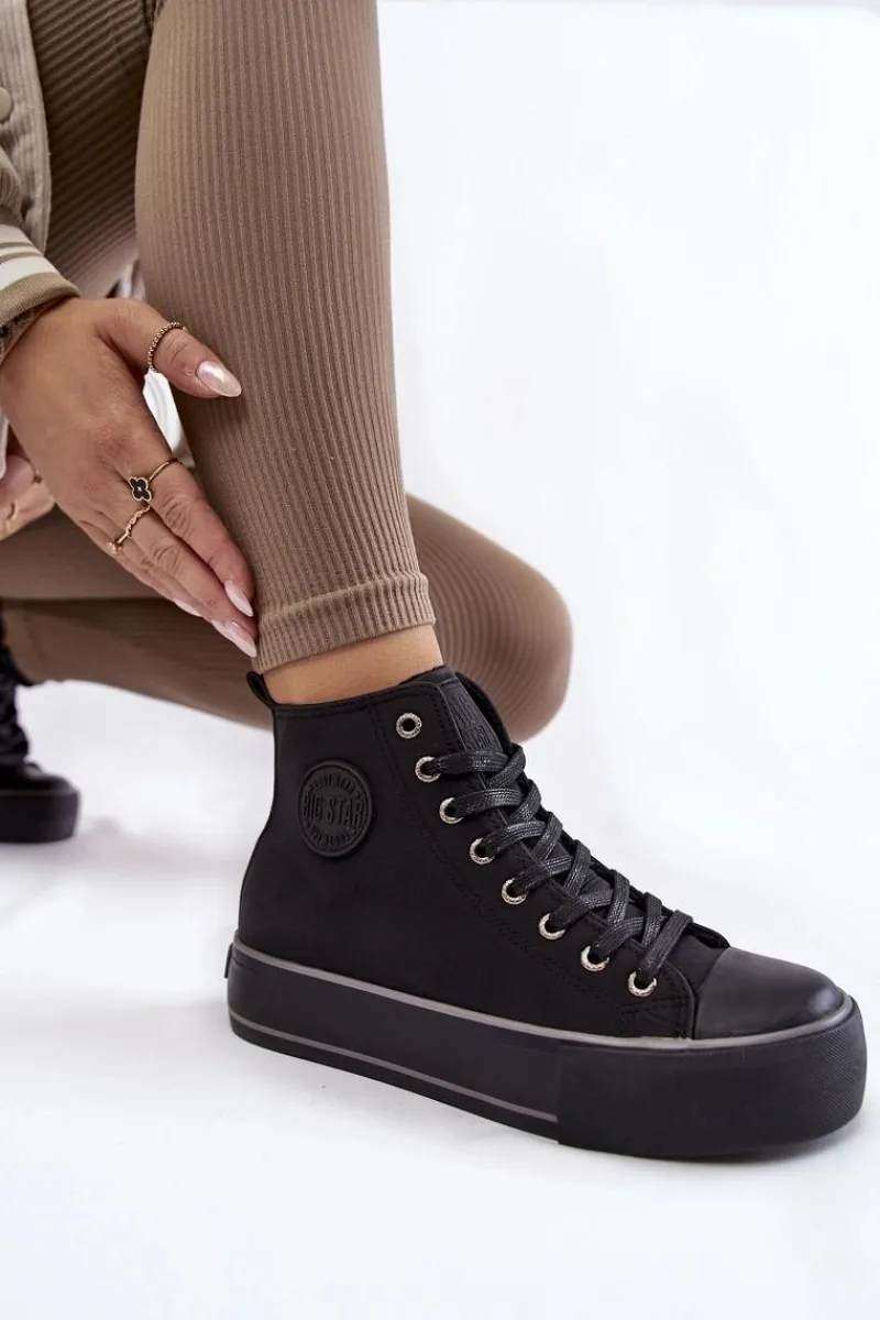 Trampki Ocieplane|Trampki Damskie Big Star>Big Star Shoes Damskie Wysokie Ocieplane Trampki Big Star KK274173 Czarne