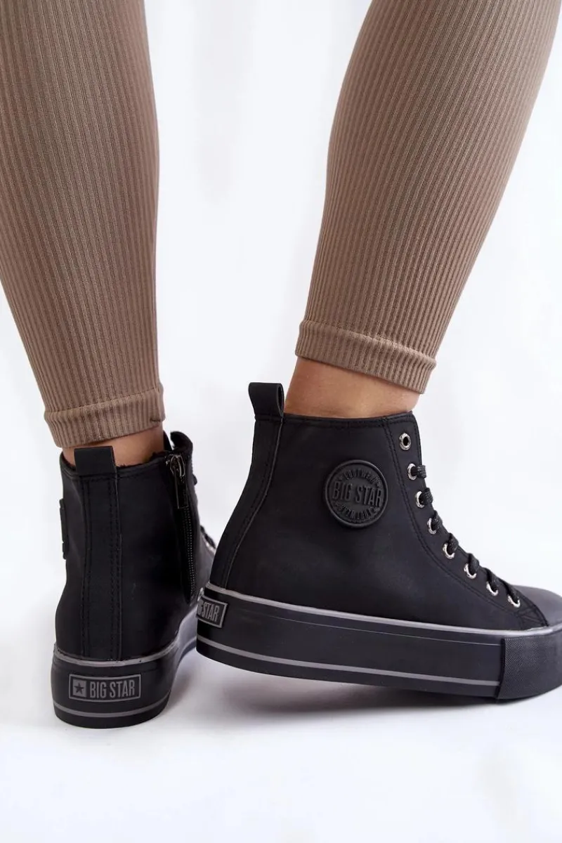 Trampki Ocieplane|Trampki Damskie Big Star>Big Star Shoes Damskie Wysokie Ocieplane Trampki Big Star KK274173 Czarne