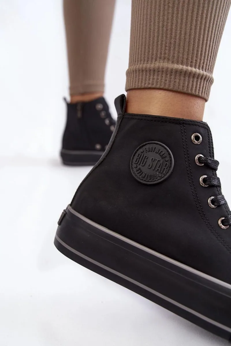 Trampki Ocieplane|Trampki Damskie Big Star>Big Star Shoes Damskie Wysokie Ocieplane Trampki Big Star KK274173 Czarne