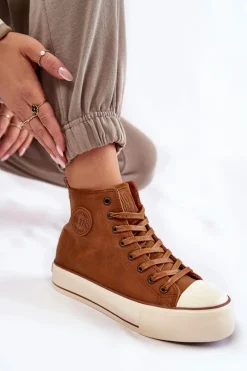 Discount Damskie Wysokie Ocieplane Trampki Big Star KK274171 Brązowe Damskie Trampki Ocieplane|Trampki Damskie Big Star