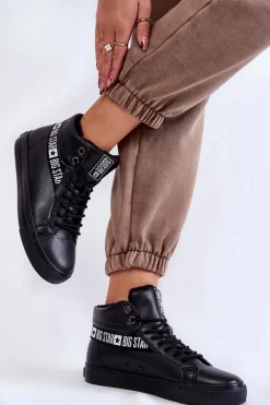 Trampki Ocieplane|Trampki Damskie Big Star>Big Star Shoes Damskie Wysokie Ocieplane Skórzane Trampki Big Star EE274355 Czarne