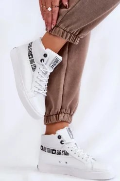 Discount Damskie Wysokie Ocieplane Skórzane Trampki Big Star EE274356 Białe Damskie Trampki Ocieplane|Trampki Damskie Big Star