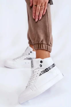 Discount Damskie Wysokie Ocieplane Skórzane Trampki Big Star EE274356 Białe Damskie Trampki Ocieplane|Trampki Damskie Big Star