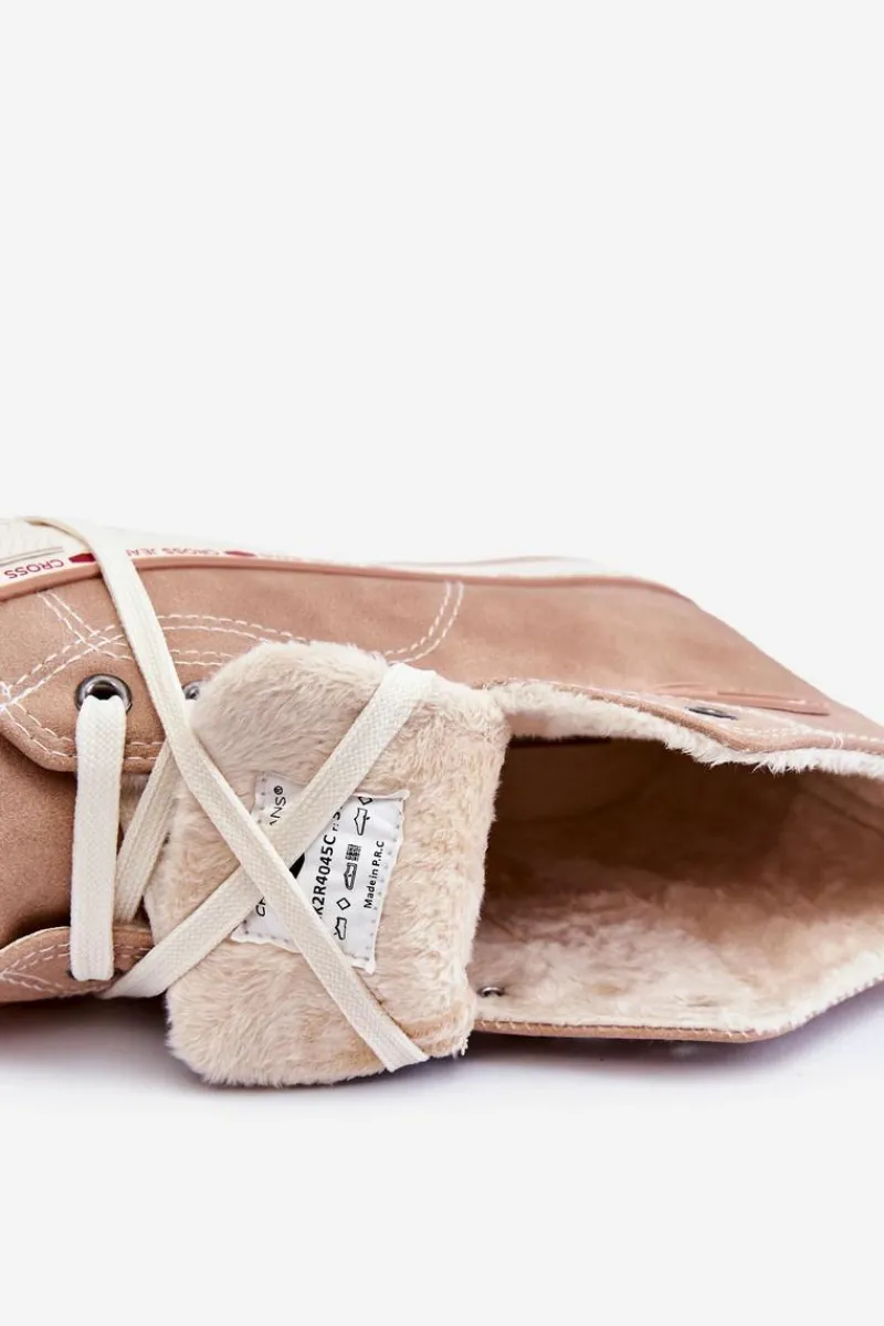 Outlet Damskie Wysokie Ocieplane Trampki KK2R4045C Beżowe Damskie Trampki Damskie Cross Jeans|Trampki Ocieplane