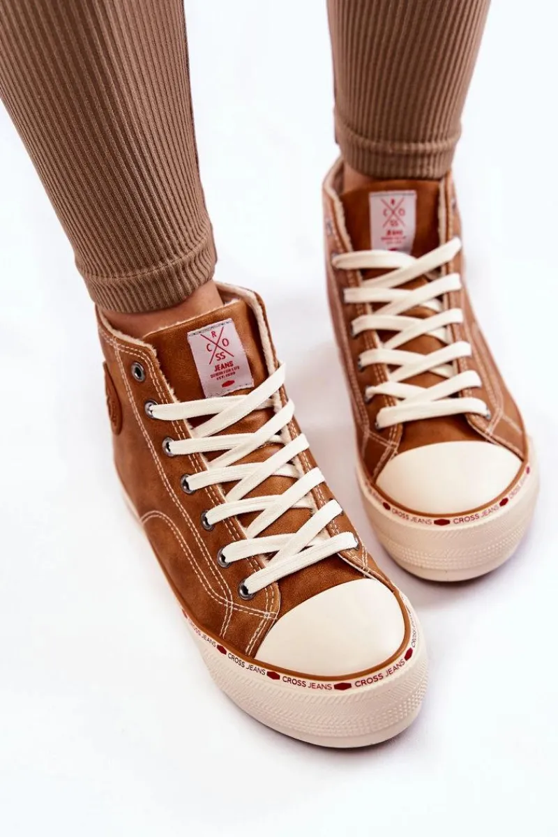 Sale Cross Jeans Damskie Wysokie Ocieplane Trampki KK2R4043C Camel