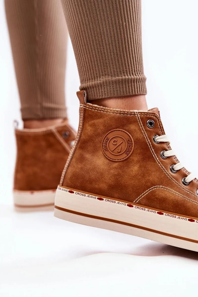Sale Cross Jeans Damskie Wysokie Ocieplane Trampki KK2R4043C Camel