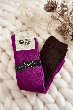 Skarpetki|Skarpetki>Just Play Damskie Wysokie Skarpetki Do Kolan 2-Pak Fuksjowo-Brązowe