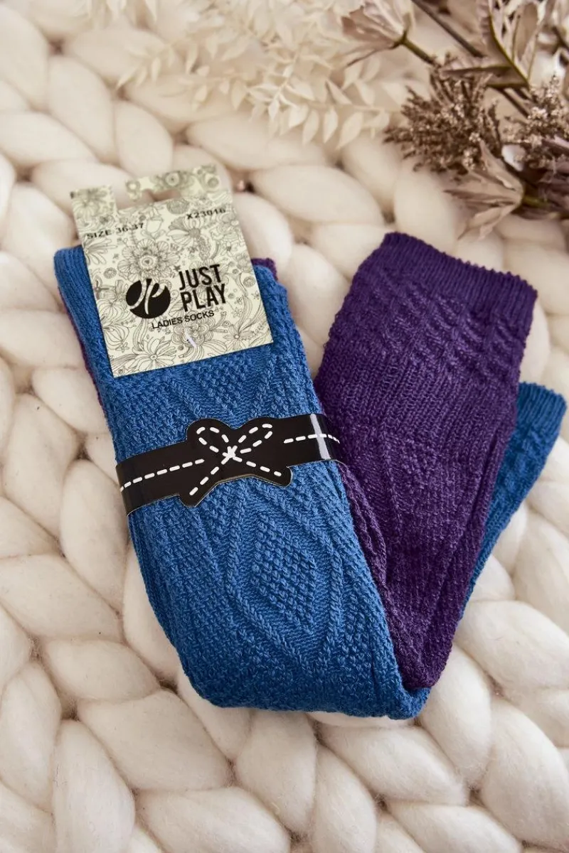 Sale Damskie Wysokie Skarpetki Do Kolan 2-Pak Niebiesko-Fioletowe Skarpetki|Skarpetki