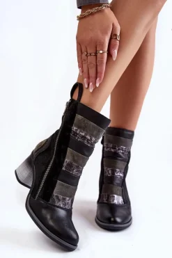 Botki Maciejka|Damskie Trapery>Maciejka Damskie Wysokie Skórzane Botki 05647-01 Czarne