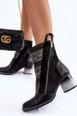 Botki Maciejka|Damskie Trapery></noscript>Maciejka Damskie Wysokie Skórzane Botki 05647-01 Czarne