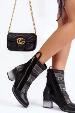 Botki Maciejka|Damskie Trapery></noscript>Maciejka Damskie Wysokie Skórzane Botki 05647-01 Czarne