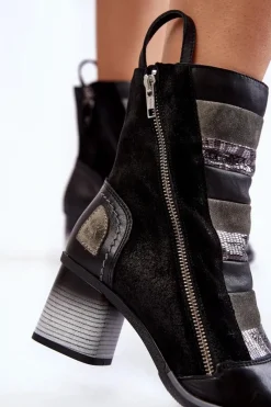 Botki Maciejka|Damskie Trapery></noscript>Maciejka Damskie Wysokie Skórzane Botki 05647-01 Czarne