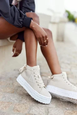 Best Damskie Wysokie Tenisówki Na Platformie Beżowe Manhattan Damskie Trampki Damskie Wysokie