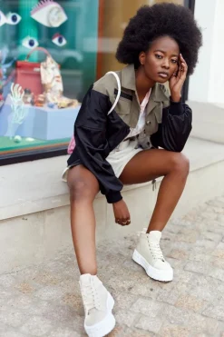 Best Damskie Wysokie Tenisówki Na Platformie Beżowe Manhattan Damskie Trampki Damskie Wysokie