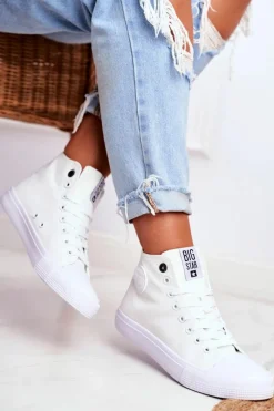 Hot Big Star Shoes Damskie Wysokie Trampki Big Star FF274A171 Białe