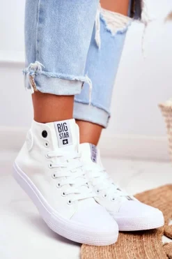 Hot Big Star Shoes Damskie Wysokie Trampki Big Star FF274A171 Białe