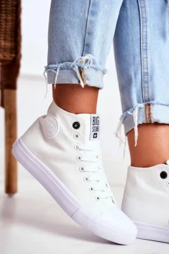 Hot Big Star Shoes Damskie Wysokie Trampki Big Star FF274A171 Białe