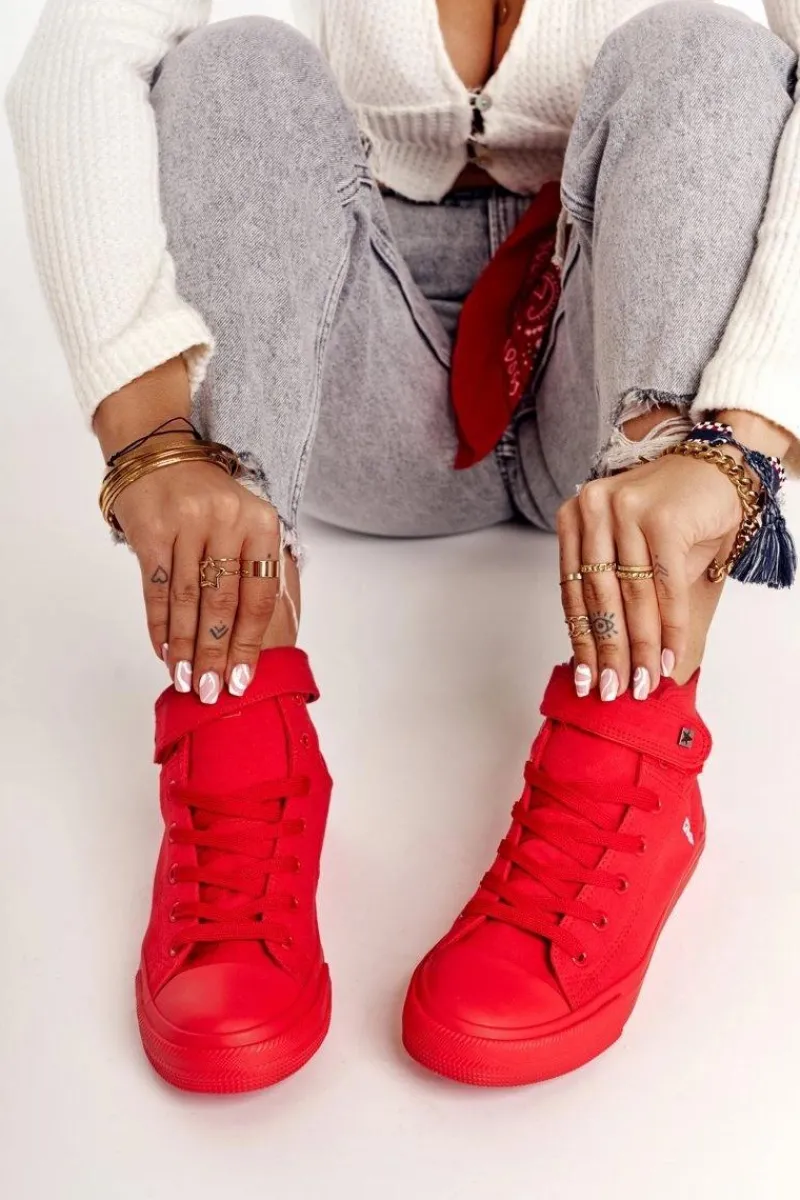 Clearance Big Star Shoes Damskie Wysokie Trampki Big Star FF274580 Czerwone