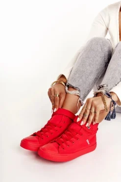 Clearance Big Star Shoes Damskie Wysokie Trampki Big Star FF274580 Czerwone