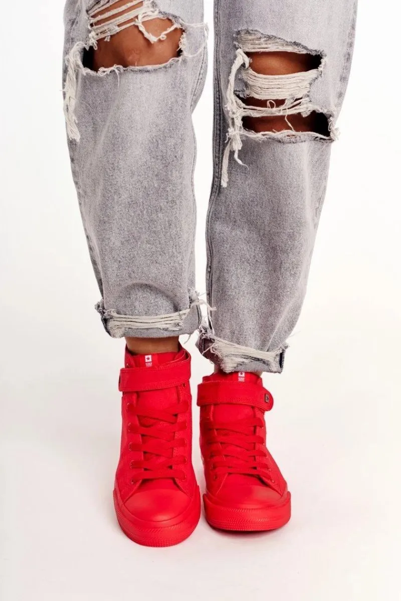 Clearance Big Star Shoes Damskie Wysokie Trampki Big Star FF274580 Czerwone