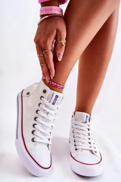 Discount Damskie Wysokie Trampki Big Star DD274332 Białe Damskie Trampki Damskie Big Star|Trampki Damskie Wysokie