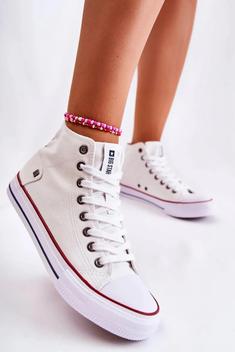Discount Damskie Wysokie Trampki Big Star DD274332 Białe Damskie Trampki Damskie Big Star|Trampki Damskie Wysokie