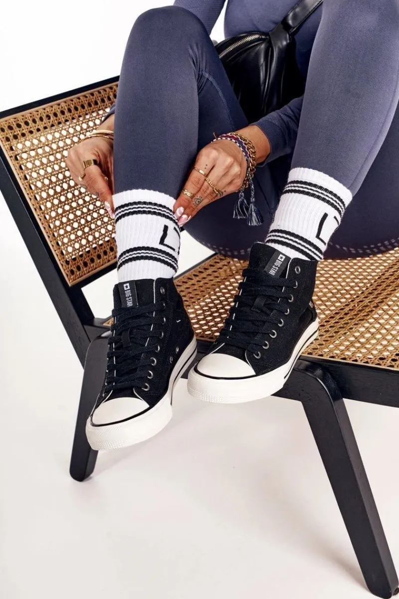 Discount Damskie Wysokie Trampki Big Star DD274330 Czarne Damskie Trampki Damskie Big Star|Trampki Damskie Wysokie