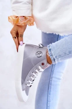 Damskie Wysokie Trampki JJ2R4057C Szare Damskie Trampki Damskie Cross Jeans|Trampki Damskie Wysokie