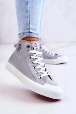 Damskie Wysokie Trampki JJ2R4057C Szare Damskie Trampki Damskie Cross Jeans|Trampki Damskie Wysokie