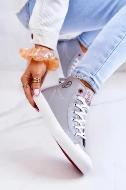 Damskie Wysokie Trampki JJ2R4057C Szare Damskie Trampki Damskie Cross Jeans|Trampki Damskie Wysokie