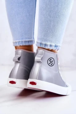 Damskie Wysokie Trampki JJ2R4057C Szare Damskie Trampki Damskie Cross Jeans|Trampki Damskie Wysokie