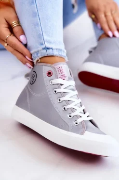 Damskie Wysokie Trampki JJ2R4057C Szare Damskie Trampki Damskie Cross Jeans|Trampki Damskie Wysokie