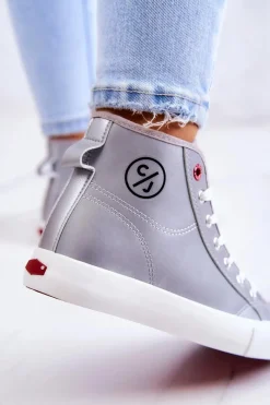 Damskie Wysokie Trampki JJ2R4057C Szare Damskie Trampki Damskie Cross Jeans|Trampki Damskie Wysokie