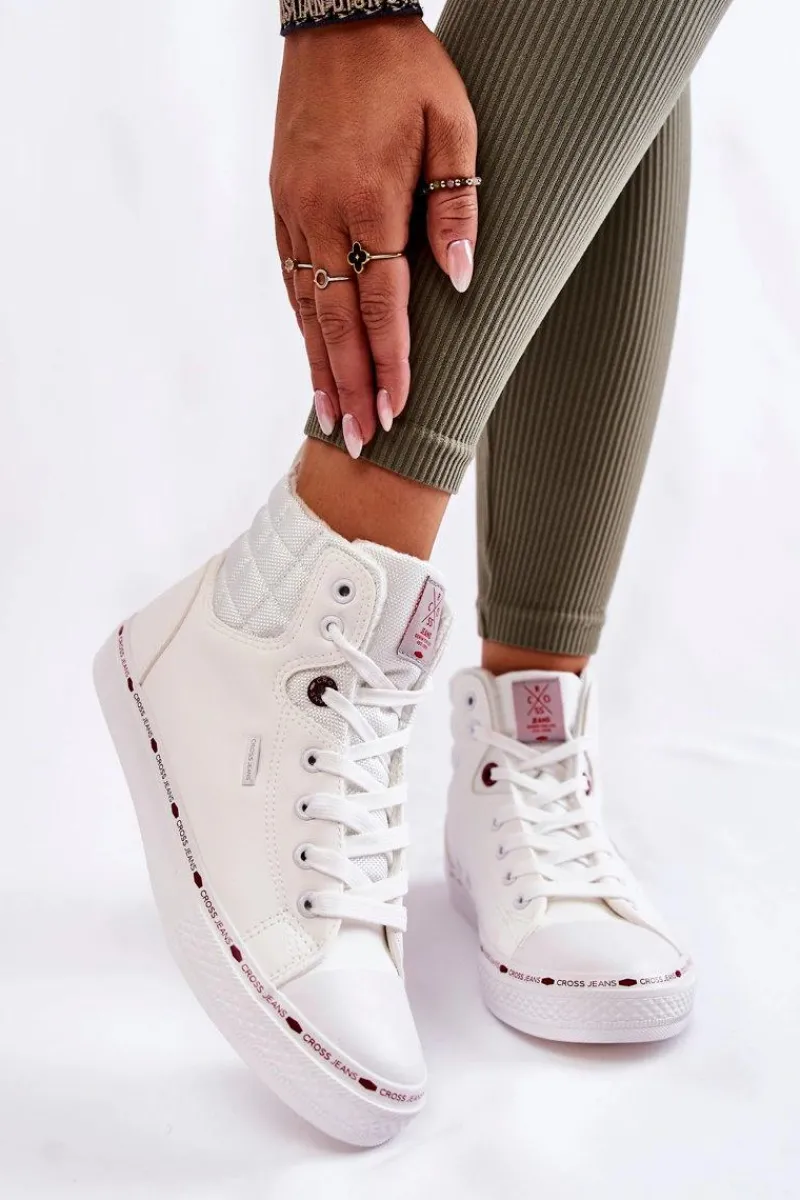 Online Damskie Wysokie Trampki KK2R4060C Białe Damskie Trampki Damskie Cross Jeans|Trampki Ocieplane