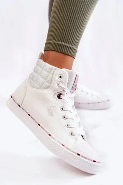 Online Damskie Wysokie Trampki KK2R4060C Białe Damskie Trampki Damskie Cross Jeans|Trampki Ocieplane