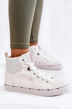 Online Damskie Wysokie Trampki KK2R4060C Białe Damskie Trampki Damskie Cross Jeans|Trampki Ocieplane