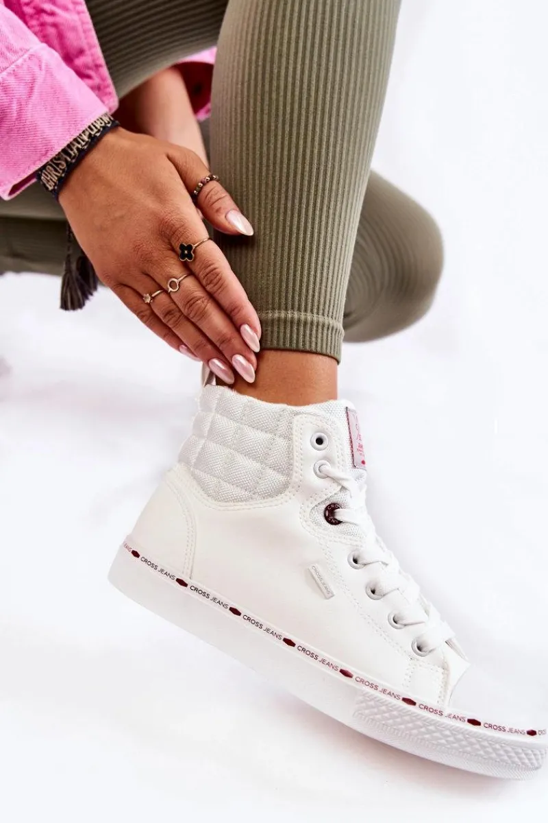 Online Damskie Wysokie Trampki KK2R4060C Białe Damskie Trampki Damskie Cross Jeans|Trampki Ocieplane