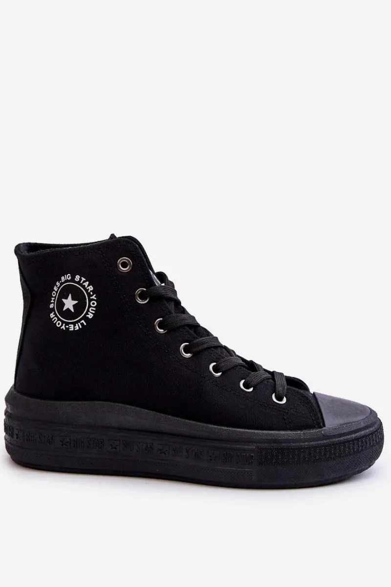 Sale Damskie Wysokie Trampki Materiałowe Big Star LL274A182 Czarne Damskie Trampki Damskie Big Star|Trampki Damskie Wysokie