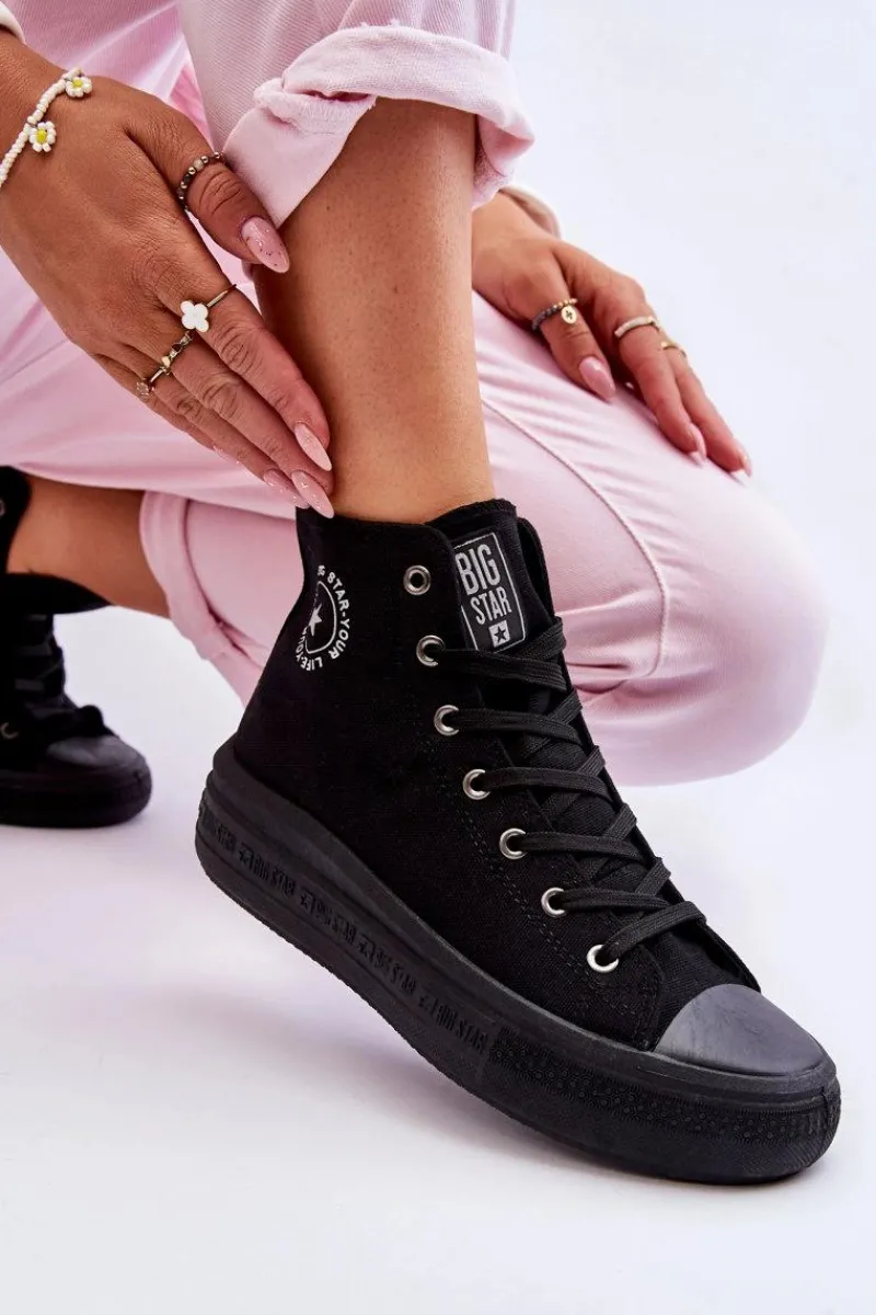 Sale Damskie Wysokie Trampki Materiałowe Big Star LL274A182 Czarne Damskie Trampki Damskie Big Star|Trampki Damskie Wysokie