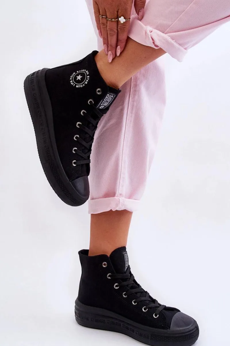 Sale Damskie Wysokie Trampki Materiałowe Big Star LL274A182 Czarne Damskie Trampki Damskie Big Star|Trampki Damskie Wysokie