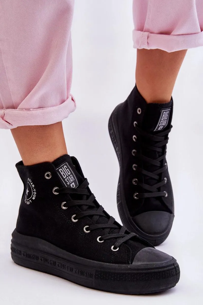 Sale Damskie Wysokie Trampki Materiałowe Big Star LL274A182 Czarne Damskie Trampki Damskie Big Star|Trampki Damskie Wysokie