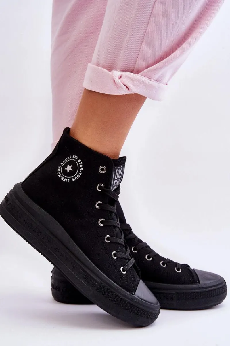 Sale Damskie Wysokie Trampki Materiałowe Big Star LL274A182 Czarne Damskie Trampki Damskie Big Star|Trampki Damskie Wysokie