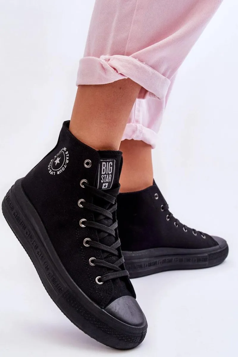 Sale Damskie Wysokie Trampki Materiałowe Big Star LL274A182 Czarne Damskie Trampki Damskie Big Star|Trampki Damskie Wysokie